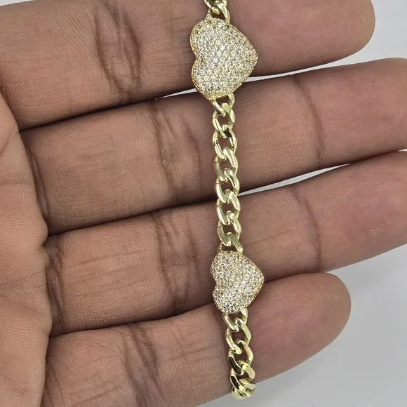10kt Real Gold Heart Fancy Bracelet 7 Inches - Picture 2 of 8